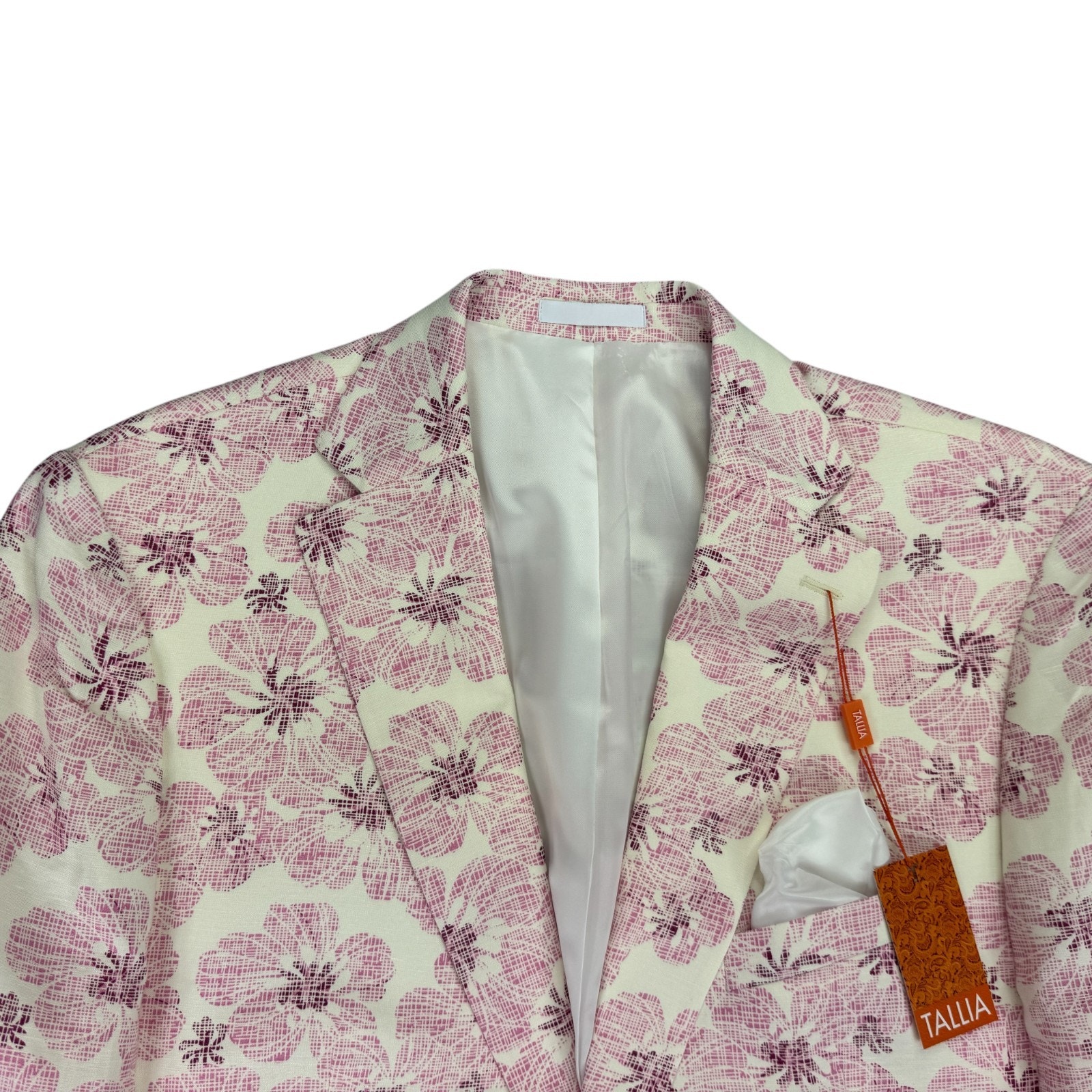 Tallia Mens Slim Fit Floral Print Linen Rayon Sport Coat White Pink 44l — image 2 of 6